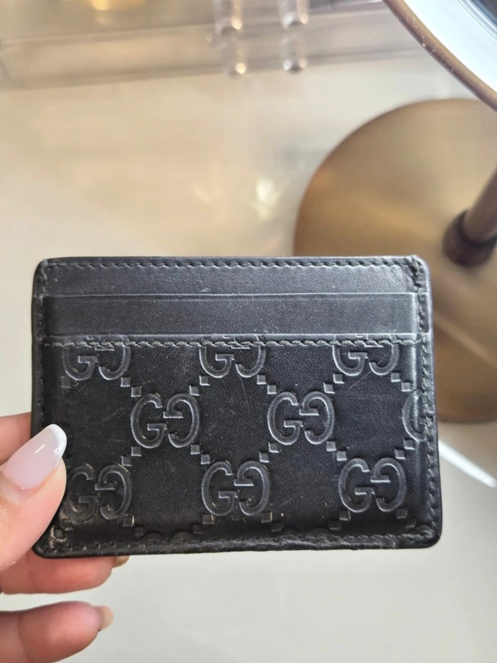 Gucci Signature Leather Card Case with Interlocking G Black